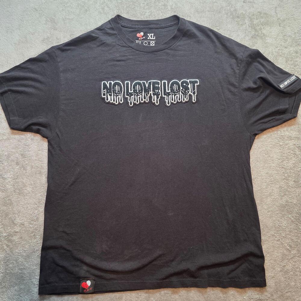 No Love Lost Shirt Mens XL Black Dripping‎ Logo Patch Graphic T-Shirt Streetwear